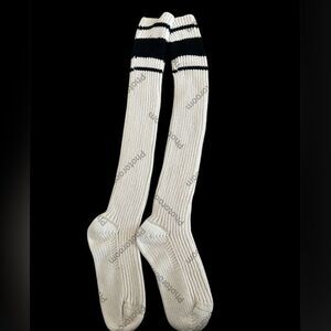 Marni Striped thigh high Socks, Organic Cotton Yarn, Black/White, size 12, NWT